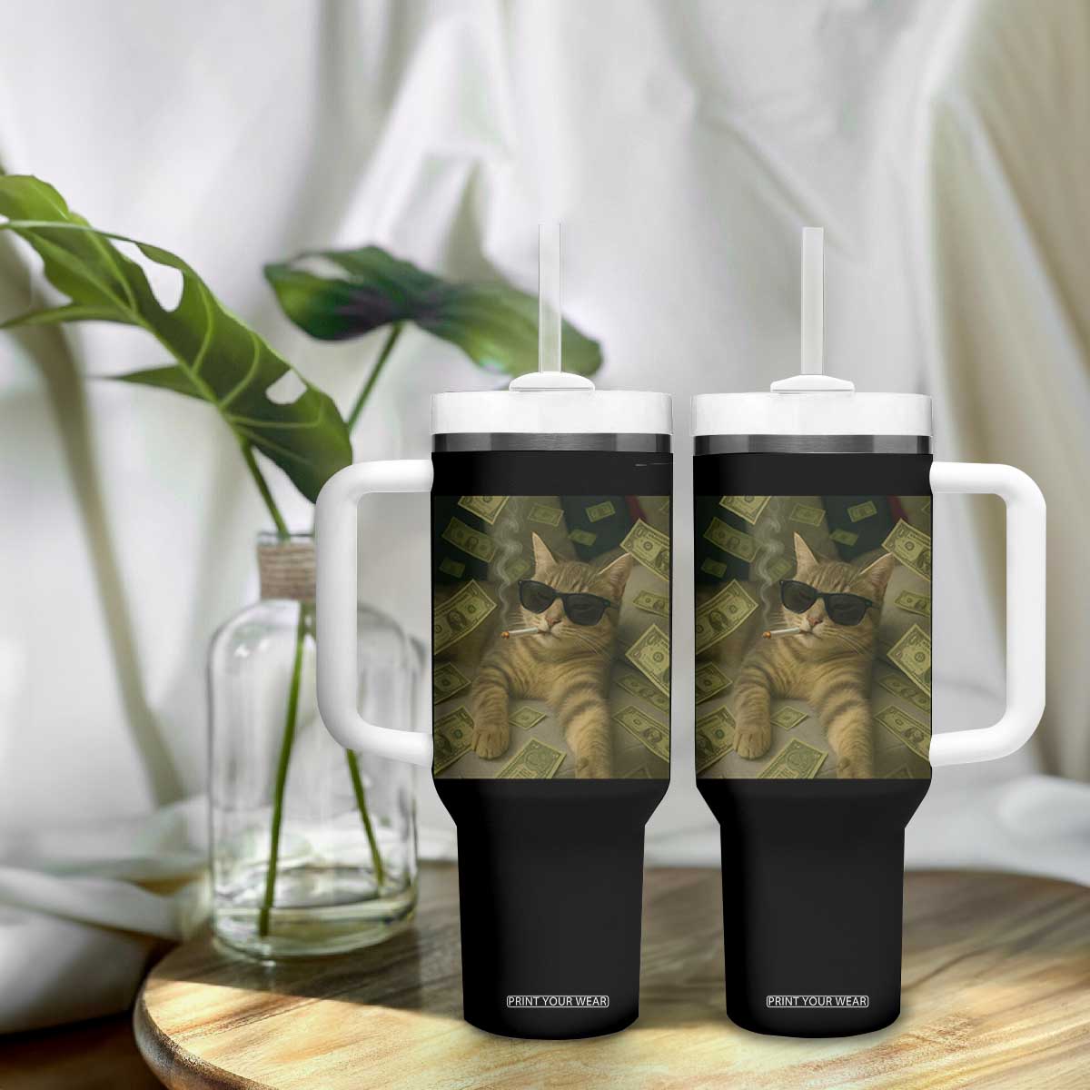 Funny Smoking Cat Selfie Meme Tumbler With Handle Gen Z Joke TS14 Print Your Wear
