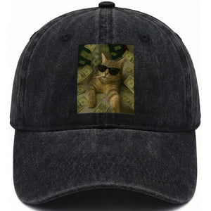 Funny Smoking Cat Selfie Meme Washed Cotton Baseball Cap Gen Z Joke TS14 Washed Cap Universal Fit Black Print Your Wear