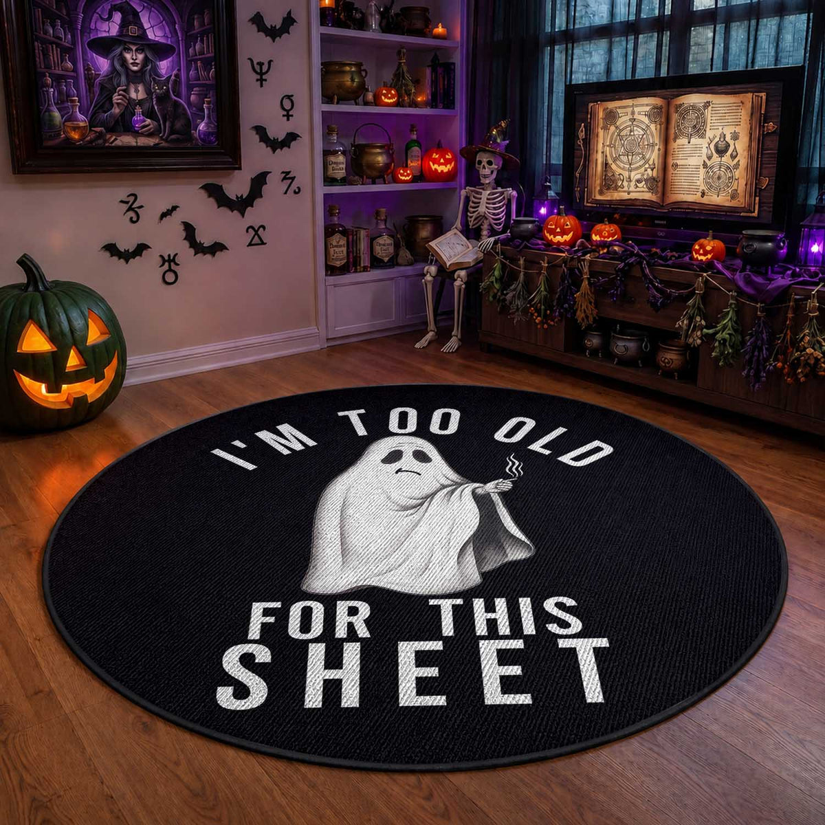 Funny Ghost Halloween Round Rug I Am Too Old For This Sheet