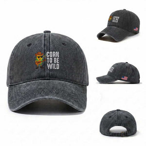 Corn To Be Wild Washed Cotton Baseball Cap Funny Cowboy Cornboy TS14 Washed Cap Universal Fit Dark Gray Print Your Wear