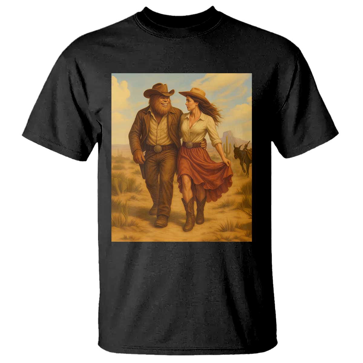 Cowboy Bigfoot T Shirt Funny Sasquatch Dancing Cowgirl Western Country TS14 Black Print Your Wear