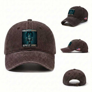 Funny Alpha Wolf Meme Washed Cotton Baseball Cap Human By Chance Alpha By Choice TS14 Washed Cap Universal Fit Dark Brown Print Your Wear