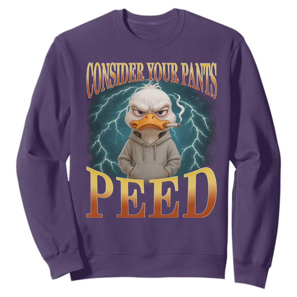 Funny Smoking Goose Meme Sweatshirt Consider Your Pants Peed TS14 Purple Print Your Wear