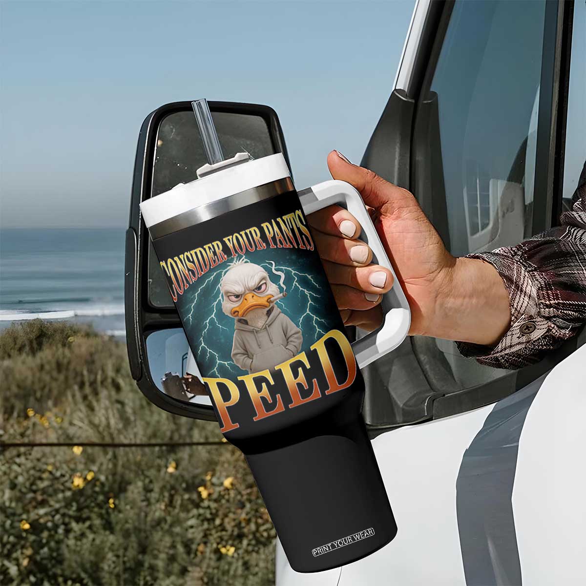 Funny Smoking Goose Meme Tumbler With Handle Consider Your Pants Peed TS14 Print Your Wear