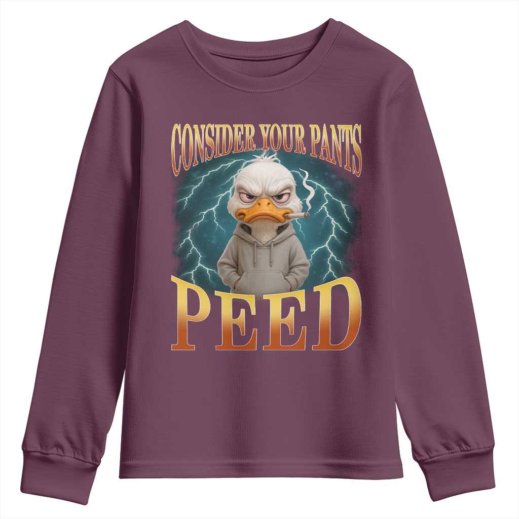 Funny Smoking Goose Meme Youth Sweatshirt Consider Your Pants Peed TS14 Maroon Print Your Wear