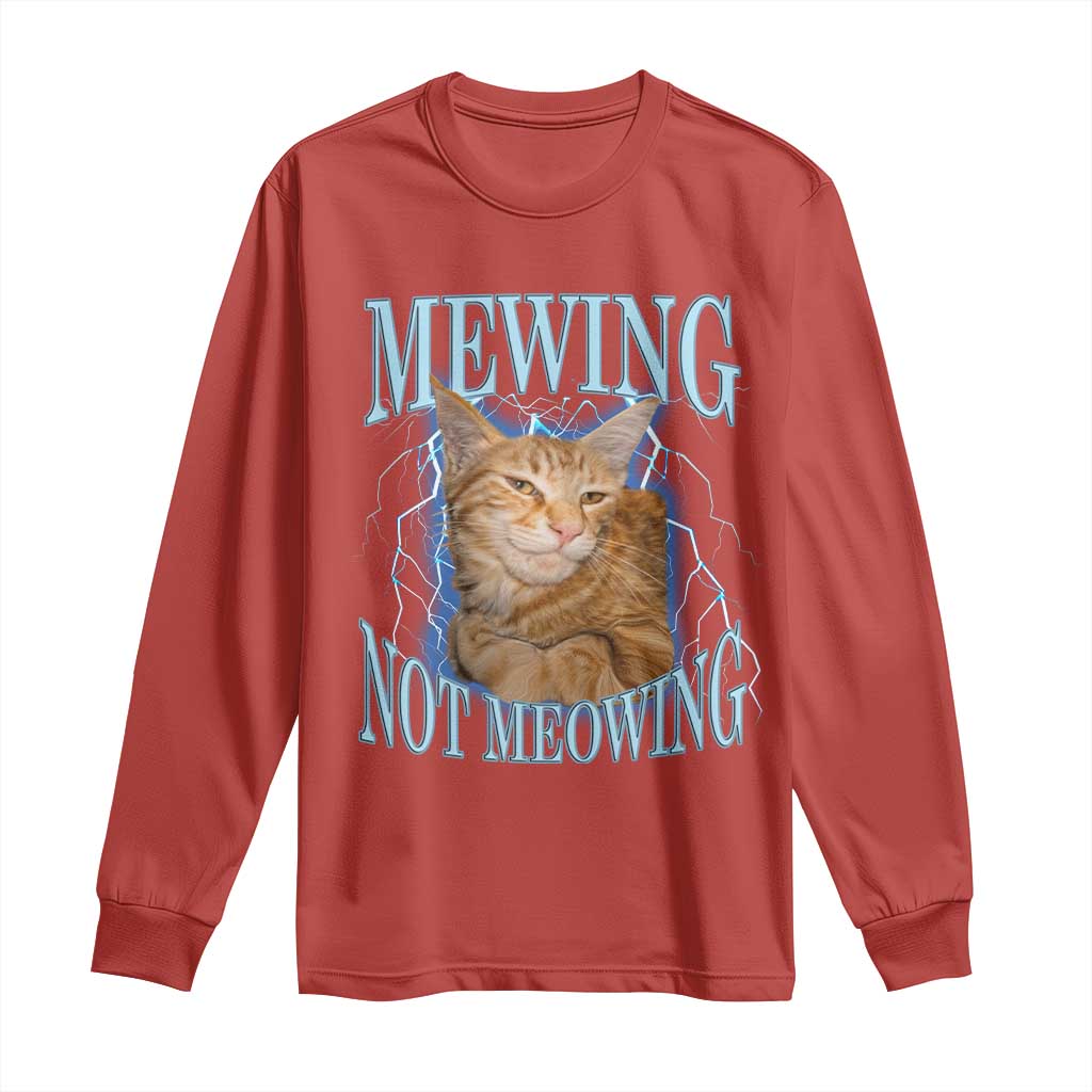 Mewing Not Meowing Long Sleeve Shirt Funny Cat Meme TS14 Red Print Your Wear