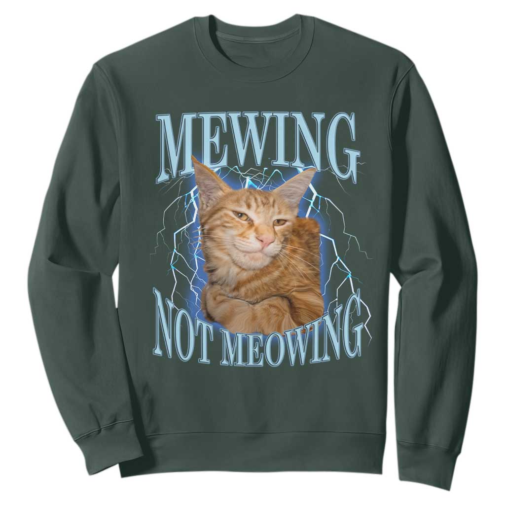 Mewing Not Meowing Sweatshirt Funny Cat Meme TS14 Dark Forest Green Print Your Wear
