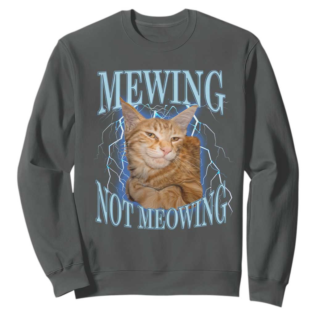 Mewing Not Meowing Sweatshirt Funny Cat Meme TS14 Dark Heather Print Your Wear