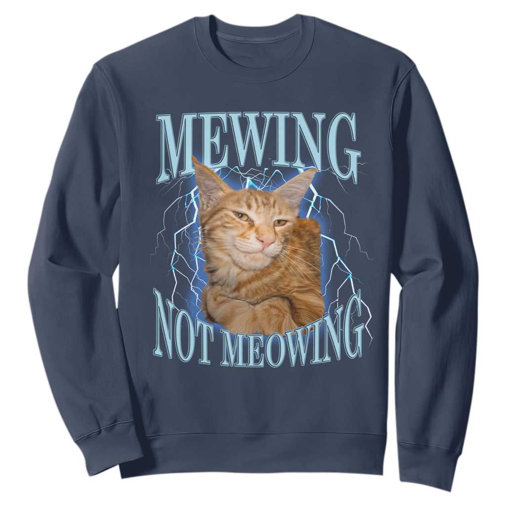 Mewing Not Meowing Sweatshirt Funny Cat Meme TS14 Navy Print Your Wear