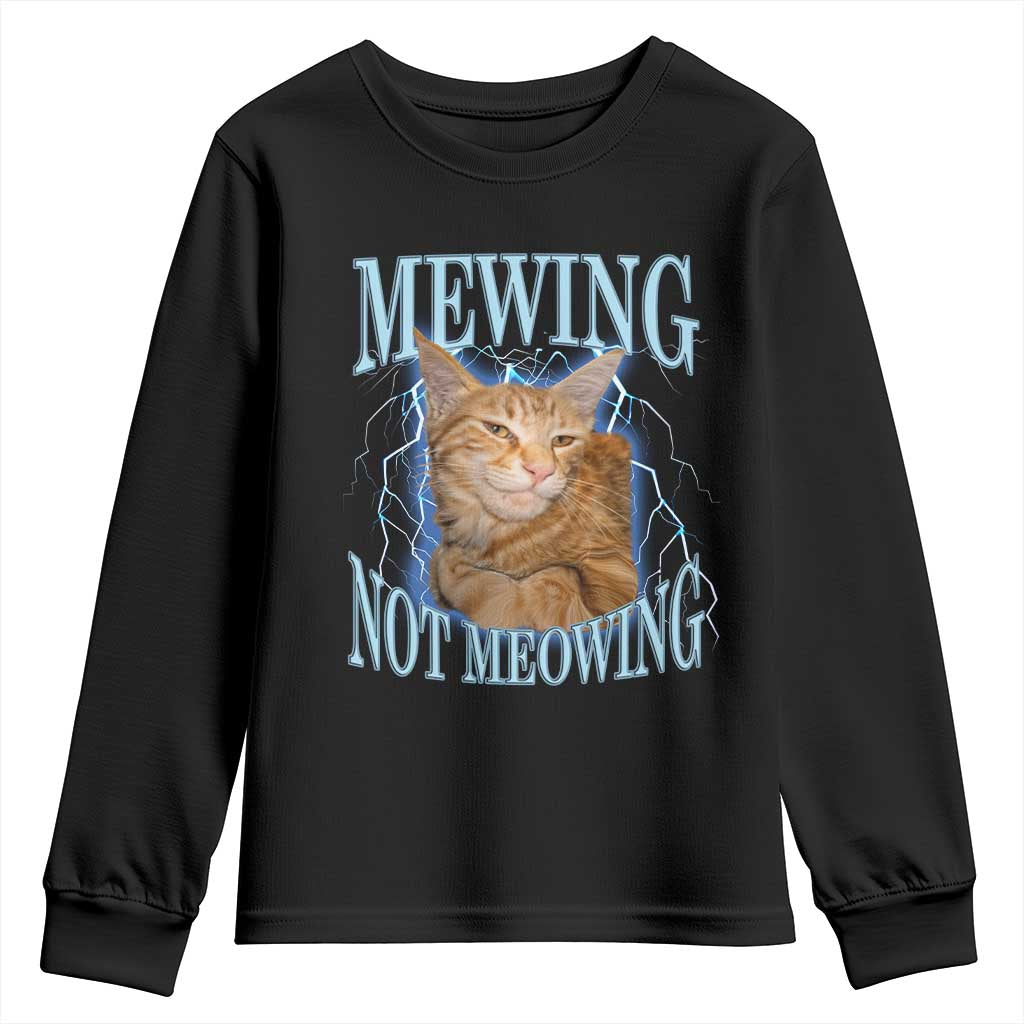 Mewing Not Meowing Youth Sweatshirt Funny Cat Meme TS14 Black Print Your Wear