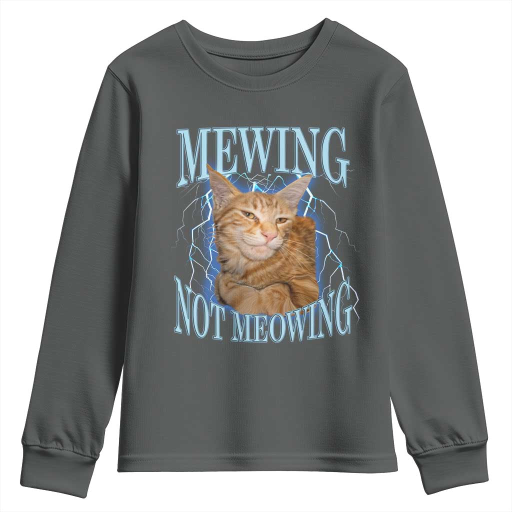 Mewing Not Meowing Youth Sweatshirt Funny Cat Meme TS14 Dark Heather Print Your Wear