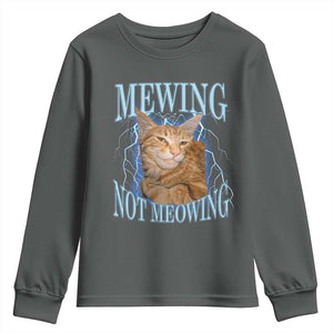Mewing Not Meowing Youth Sweatshirt Funny Cat Meme TS14 Dark Heather Print Your Wear