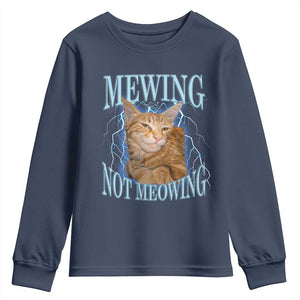Mewing Not Meowing Youth Sweatshirt Funny Cat Meme TS14 Navy Print Your Wear