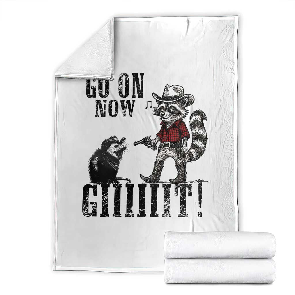 Funny Cowboy Raccoon Opossum Throw Blanket Go On Now Git TS14 Black Print Your Wear
