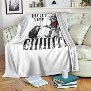 Funny Cowboy Raccoon Opossum Throw Blanket Go On Now Git TS14 Print Your Wear