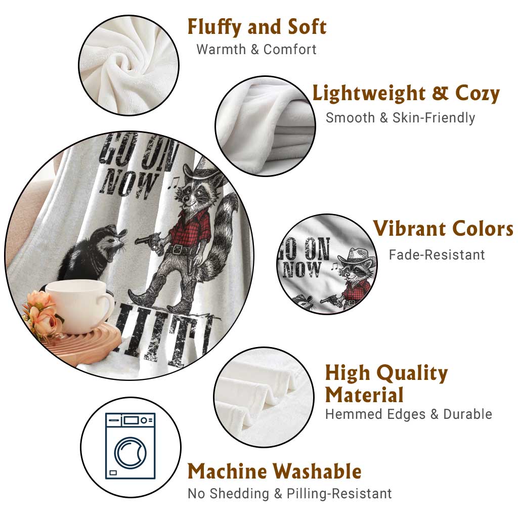 Funny Cowboy Raccoon Opossum Throw Blanket Go On Now Git TS14 Print Your Wear