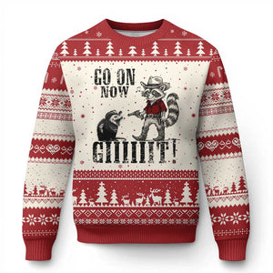 Funny Cowboy Raccoon Opossum Ugly Christmas Sweater Go On Now Git TS14 Beige Red Print Your Wear