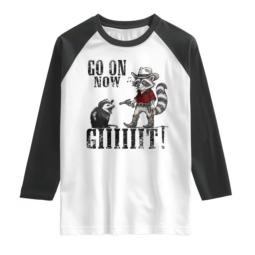 Funny Cowboy Raccoon Opossum Raglan Shirt Go On Now Git TS14 White Black Print Your Wear