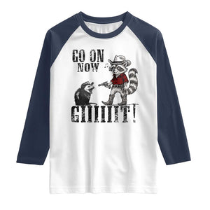 Funny Cowboy Raccoon Opossum Raglan Shirt Go On Now Git TS14 White Navy Print Your Wear