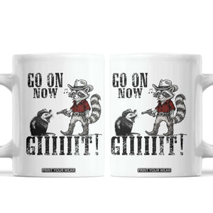 Funny Cowboy Raccoon Opossum Coffee Mug Go On Now Git TS14 White Print Your Wear