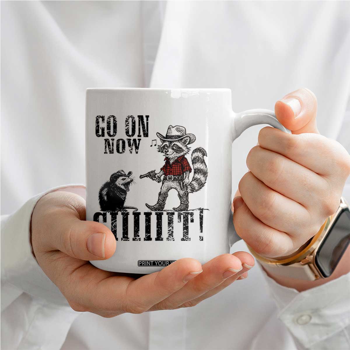 Funny Cowboy Raccoon Opossum Coffee Mug Go On Now Git TS14 Print Your Wear
