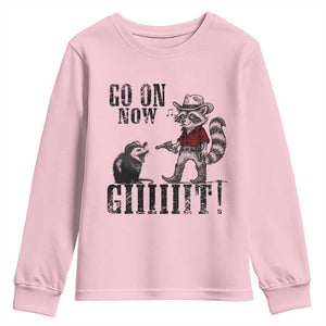 Funny Cowboy Raccoon Opossum Youth Sweatshirt Go On Now Git TS14 Light Pink Print Your Wear