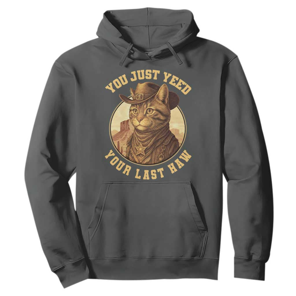 Cowboy Cat Hoodie You Just Yeehaw Your Last Haw TS14 Dark Heather Print Your Wear