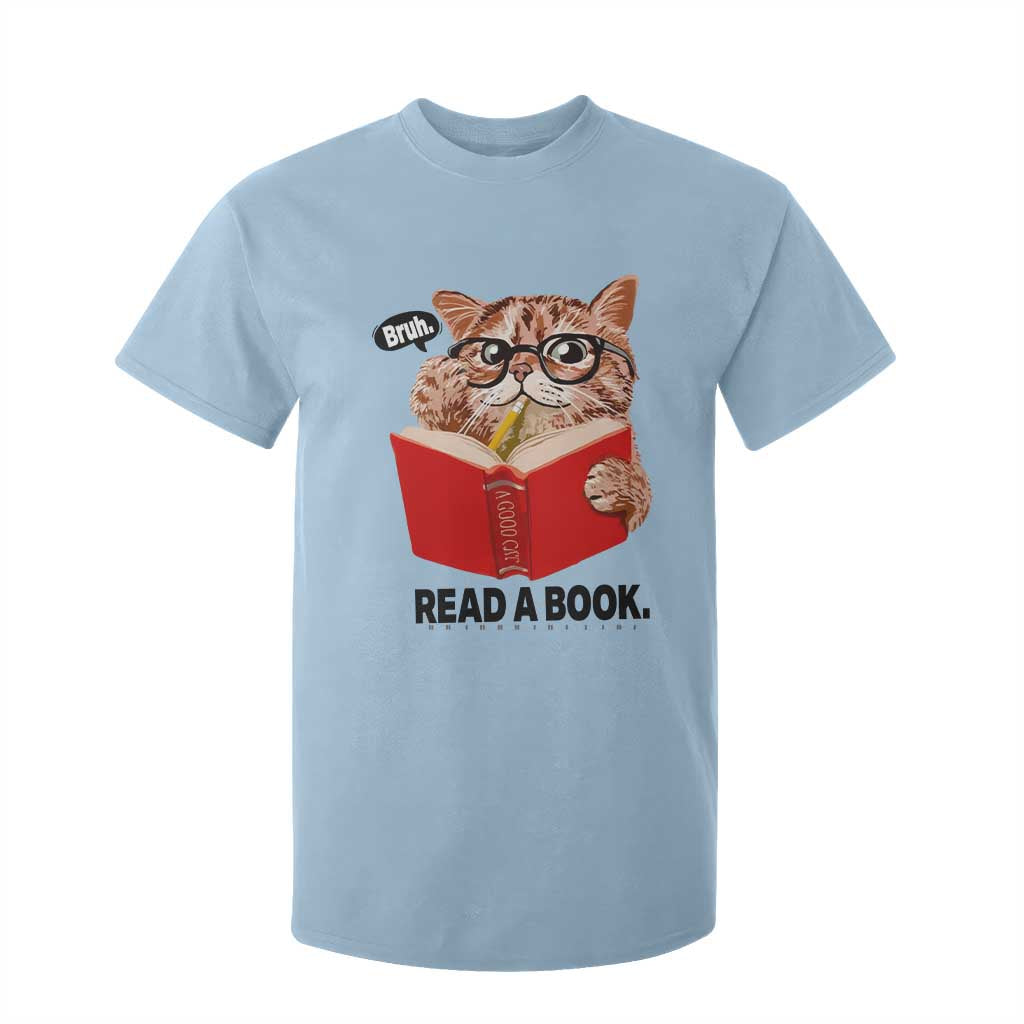 Funny Cat Reading T Shirt For Kid Book Lover TS14 Light Blue Print Your Wear