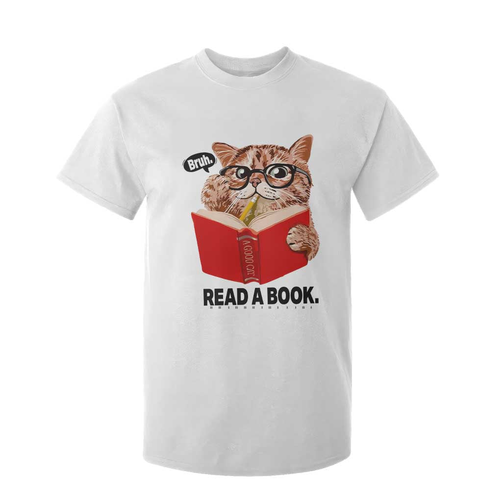 Funny Cat Reading T Shirt For Kid Book Lover TS14 White Print Your Wear