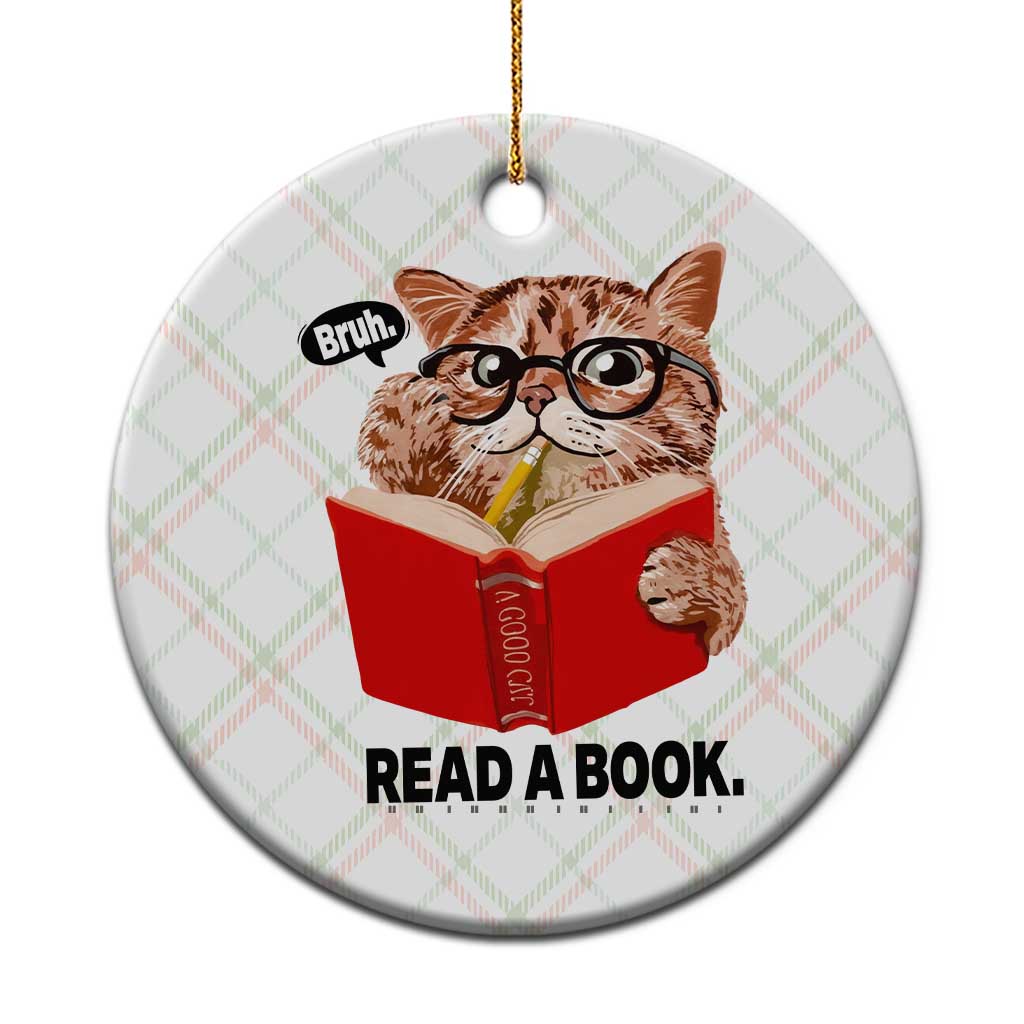 Funny Cat Reading Ceramic Ornament Book Lover TS14 1pc Christmas Plaid Print Your Wear