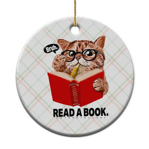 Funny Cat Reading Ceramic Ornament Book Lover TS14 1pc Christmas Plaid Print Your Wear