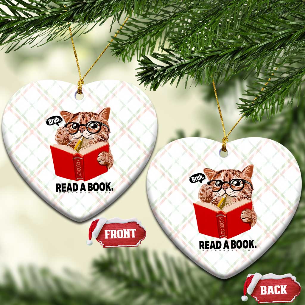 Funny Cat Reading Ceramic Ornament Book Lover TS14 Print Your Wear
