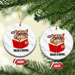 Funny Cat Reading Ceramic Ornament Book Lover TS14 1pc White Marble Print Your Wear