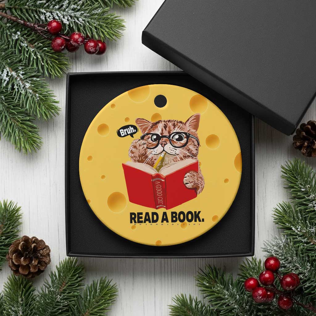 Funny Cat Reading Ceramic Ornament Book Lover TS14 1pc Yellow Cheese Print Your Wear