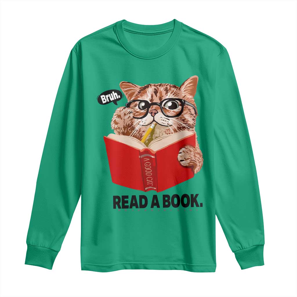 Funny Cat Reading Long Sleeve Shirt Book Lover TS14 Irish Green Print Your Wear