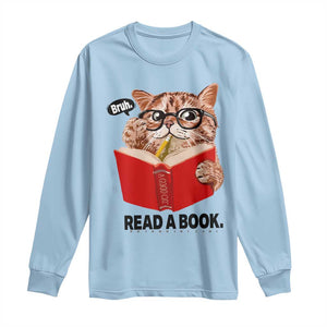 Funny Cat Reading Long Sleeve Shirt Book Lover TS14 Light Blue Print Your Wear