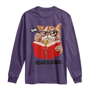 Funny Cat Reading Long Sleeve Shirt Book Lover TS14 Purple Print Your Wear