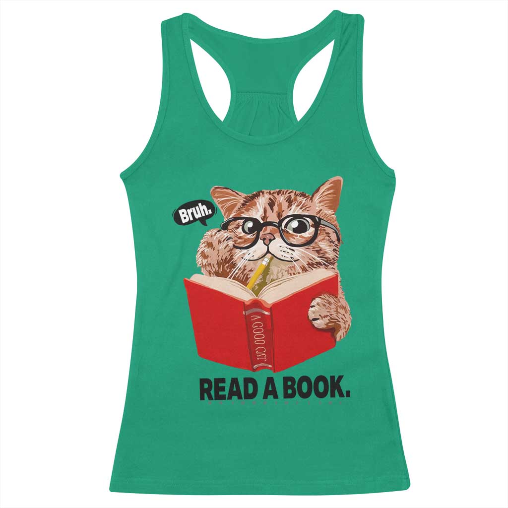Funny Cat Reading Racerback Tank Top Book Lover TS14 Irish Green Print Your Wear