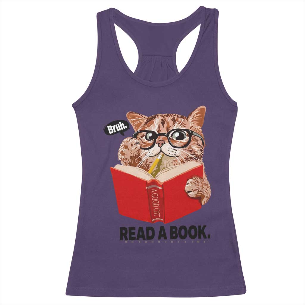 Funny Cat Reading Racerback Tank Top Book Lover TS14 Purple Print Your Wear