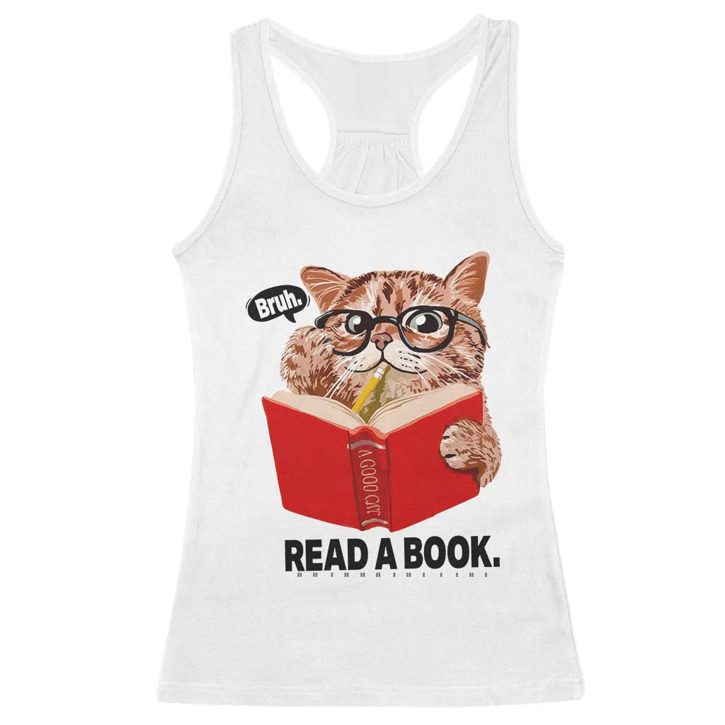 Funny Cat Reading Racerback Tank Top Book Lover TS14 White Print Your Wear