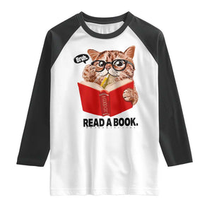 Funny Cat Reading Raglan Shirt Book Lover TS14 White Black Print Your Wear