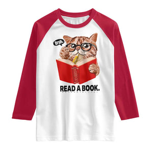 Funny Cat Reading Raglan Shirt Book Lover TS14 White Red Print Your Wear