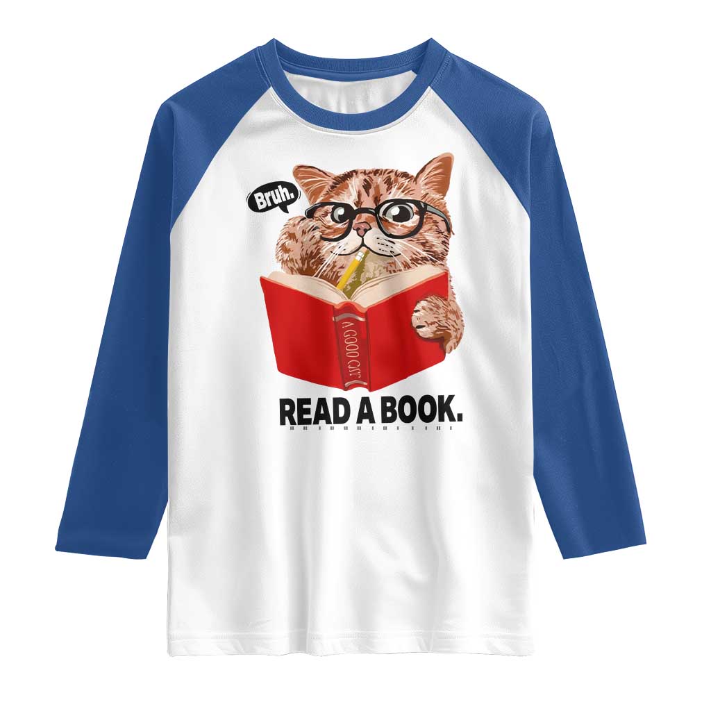 Funny Cat Reading Raglan Shirt Book Lover TS14 White Royal Print Your Wear