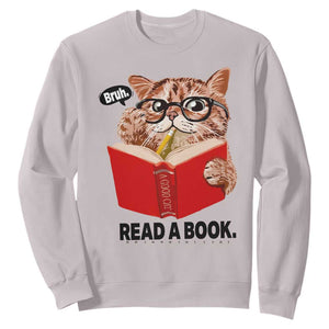 Funny Cat Reading Sweatshirt Book Lover TS14 Ice Gray Print Your Wear