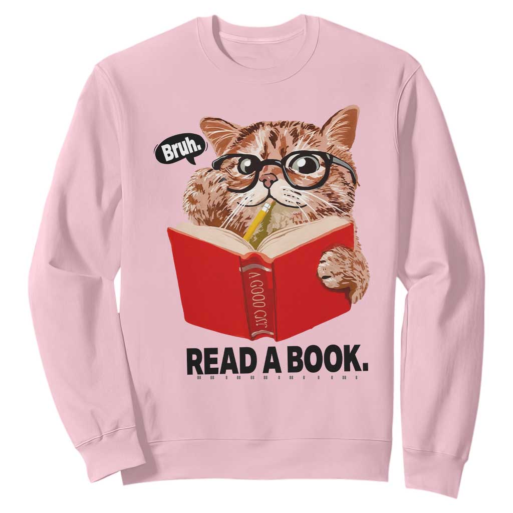 Funny Cat Reading Sweatshirt Book Lover TS14 Light Pink Print Your Wear
