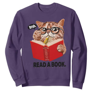 Funny Cat Reading Sweatshirt Book Lover TS14 Purple Print Your Wear