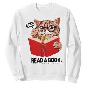 Funny Cat Reading Sweatshirt Book Lover TS14 White Print Your Wear
