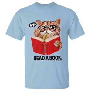 Funny Cat Reading T Shirt Book Lover TS14 Light Blue Print Your Wear