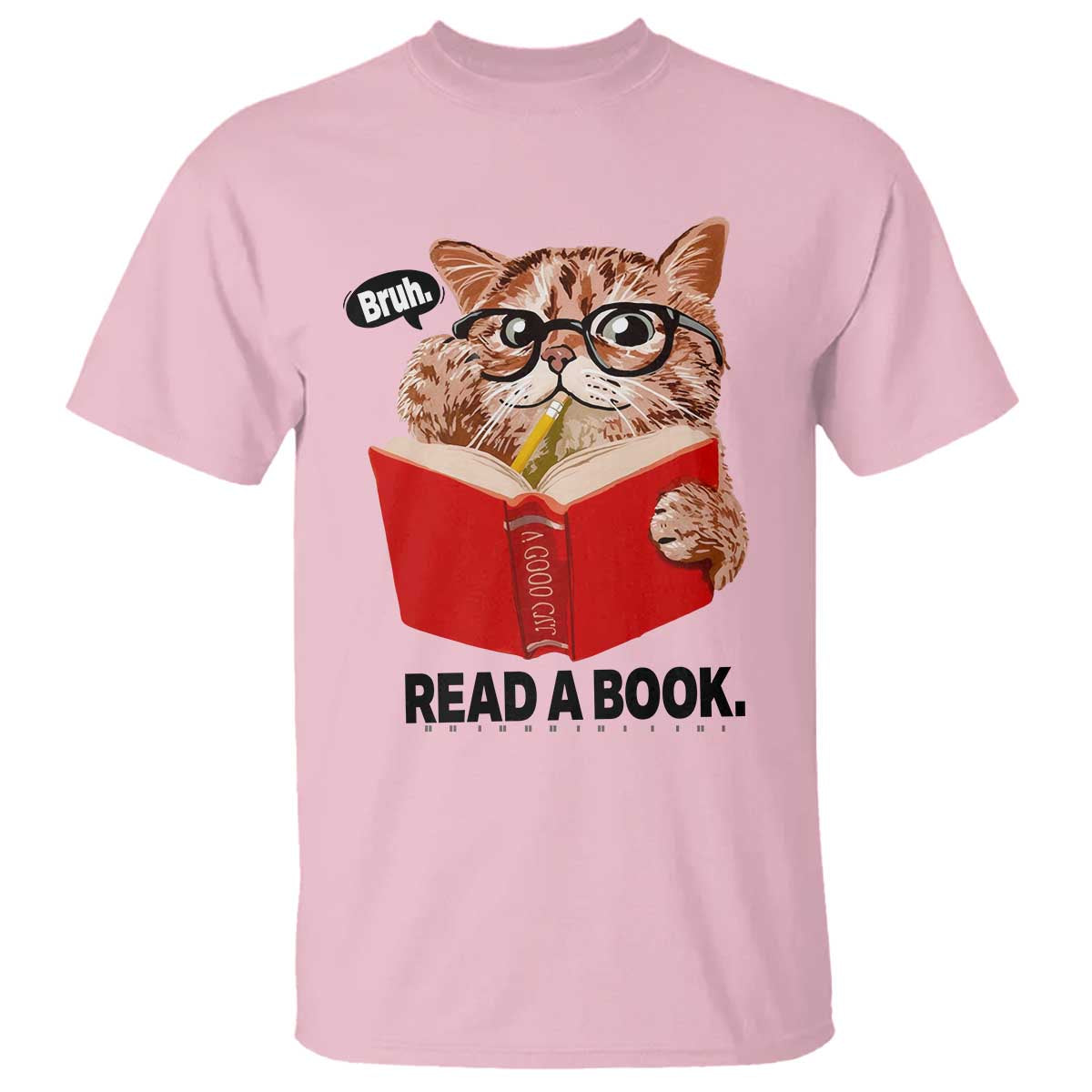 Funny Cat Reading T Shirt Book Lover TS14 Light Pink Print Your Wear