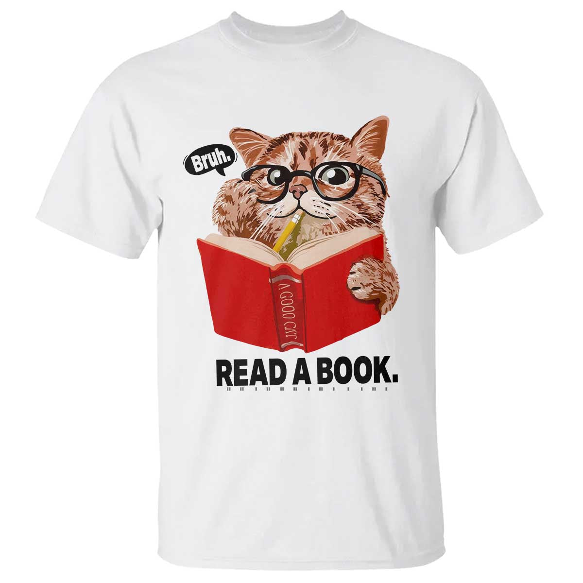 Funny Cat Reading T Shirt Book Lover TS14 White Print Your Wear